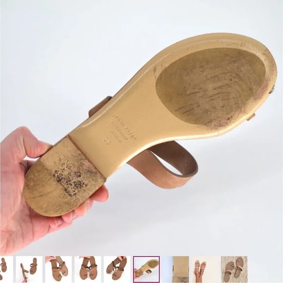 Jenni Kayne Oiled Leather Strap Sandals Toe Post Flats in Tan Women's 38 US 7.5 - Picture 4 of 6